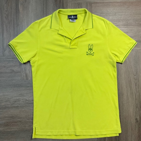 Psycho Bunny Other - Psycho Bunny Polo Shirt Mens 5‎ Medium Neon Yellow Embroidered Logo Golf Y2K
